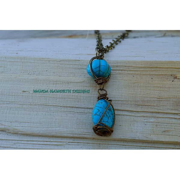 Turquoise double drop pendant