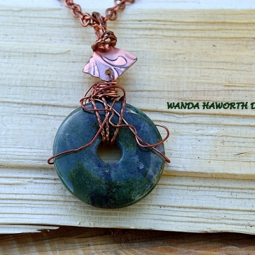 Aventurine Donut Pendant , 16 inch Copper Cable Chain