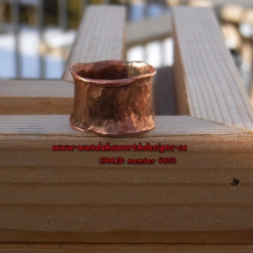 Open fire forged solid copper ribbon ring , Hand hammered texture , Hand forged by fire , Medieval design